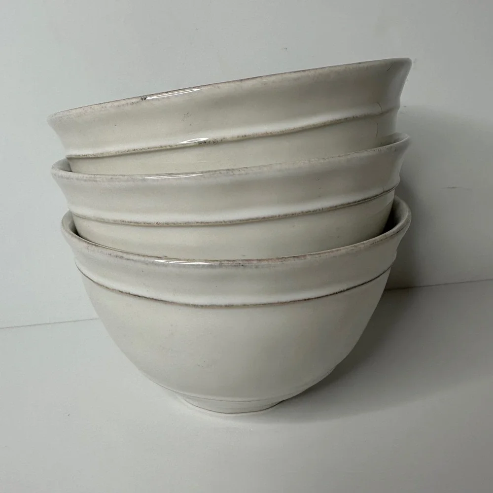 Set of 3 Pottery Barn Cambria Cereal Soup Bowls Stone Off White Portugal 6